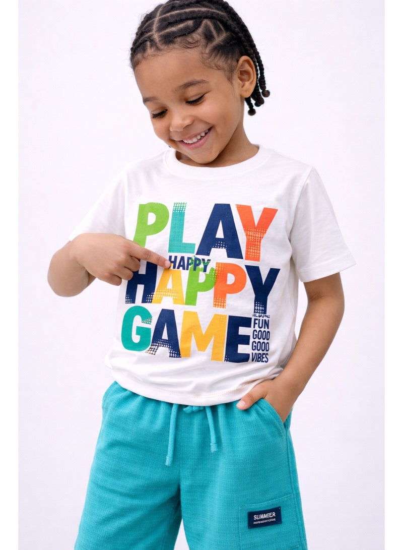 victor and jane Boys’ 2-Piece Set – “Play Happy Game” Graphic T-Shirt & Textured Shorts - Image 5